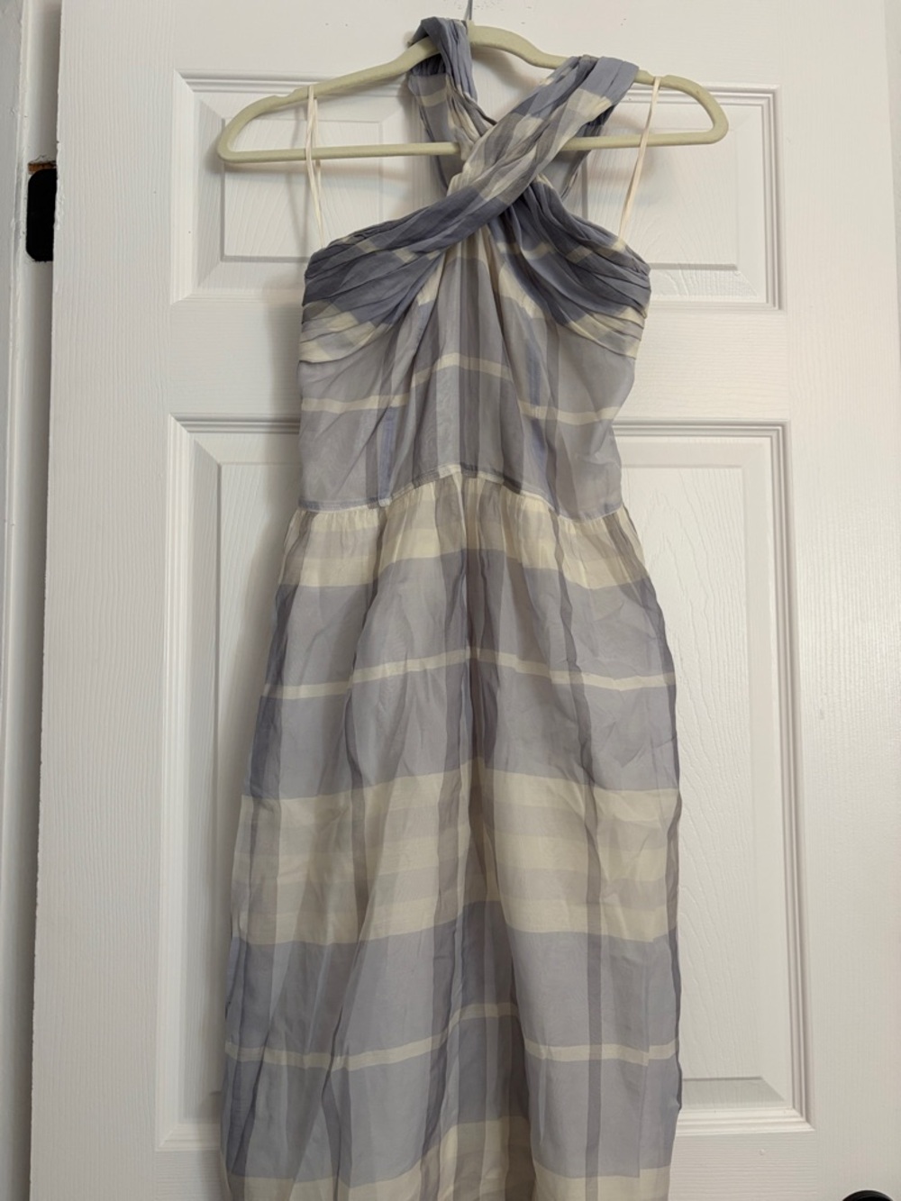 Burberry blue and Cream Twisted Halter Dress